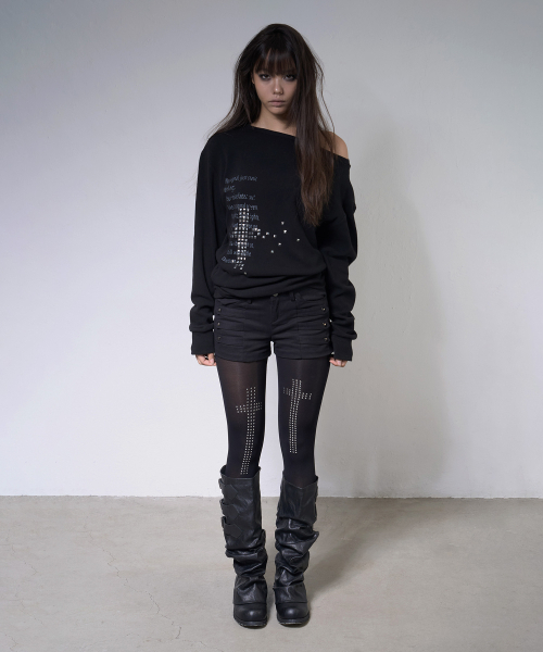 FANCY CLUB(ファンシークラブ)の「ピクセル クロスワンショルダースウェットシャツ (BLACK) F26ZB535(スウェット・レディース・その他・FREE)」の3枚目の写真