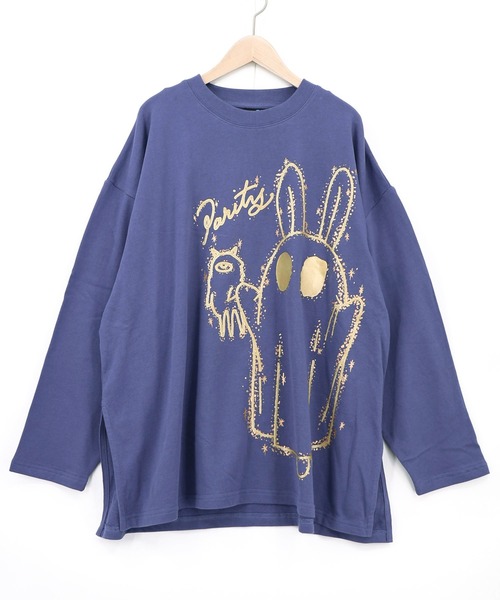 ScoLar Parity(スカラーパリティ)の「363115:ぷっくりおばけウサギ 箔プリントプルオーバー(Tシャツ/カットソー・レディース・ブラック/ブラウン/パープル・M)」の1枚目の写真