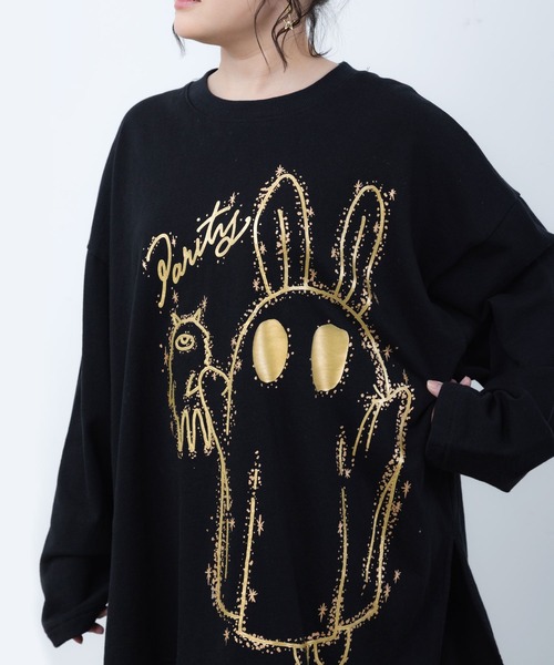 ScoLar Parity(スカラーパリティ)の「363115:ぷっくりおばけウサギ 箔プリントプルオーバー(Tシャツ/カットソー・レディース・ブラック/ブラウン/パープル・M)」の9枚目の写真