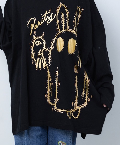 ScoLar Parity(スカラーパリティ)の「363115:ぷっくりおばけウサギ 箔プリントプルオーバー(Tシャツ/カットソー・レディース・ブラック/ブラウン/パープル・M)」の11枚目の写真