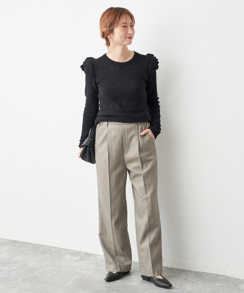 Spick & Span(スピックアンドスパン)の「《WEB限定 / 追加2》アルパカ混フリルニット(ニット/セーター・レディース・グレー/ブラック・FREE)」の3枚目の写真