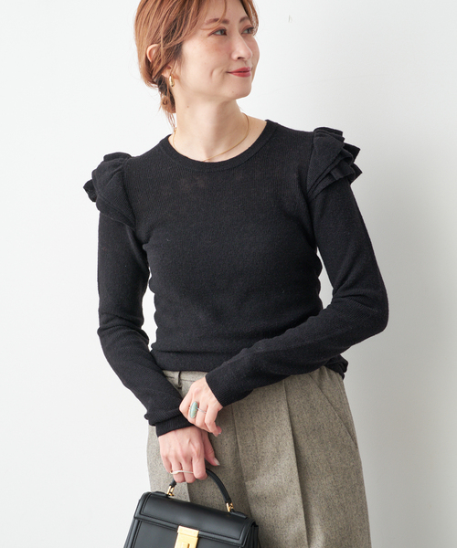 Spick & Span(スピックアンドスパン)の「《WEB限定 / 追加2》アルパカ混フリルニット(ニット/セーター・レディース・グレー/ブラック・FREE)」の5枚目の写真