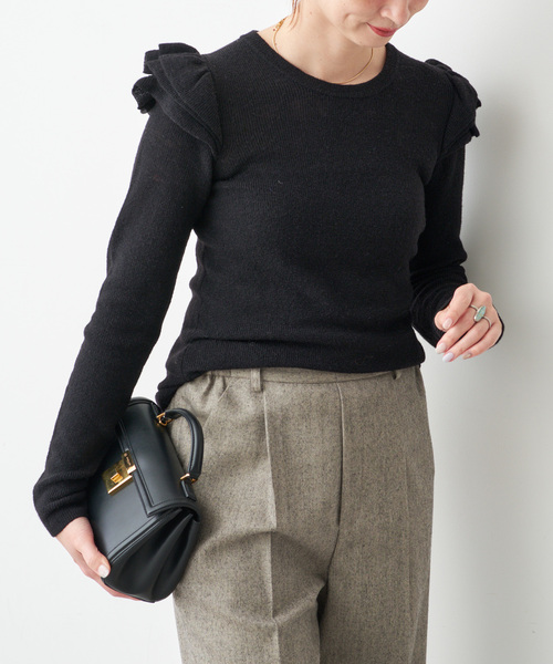 Spick & Span(スピックアンドスパン)の「《WEB限定 / 追加2》アルパカ混フリルニット(ニット/セーター・レディース・グレー/ブラック・FREE)」の6枚目の写真