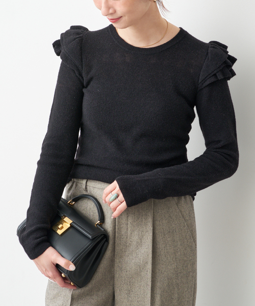 Spick & Span(スピックアンドスパン)の「《WEB限定 / 追加2》アルパカ混フリルニット(ニット/セーター・レディース・グレー/ブラック・FREE)」の7枚目の写真