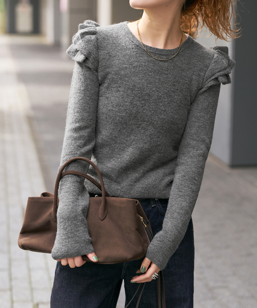 Spick & Span(スピックアンドスパン)の「《WEB限定 / 追加2》アルパカ混フリルニット(ニット/セーター・レディース・グレー/ブラック・FREE)」の12枚目の写真