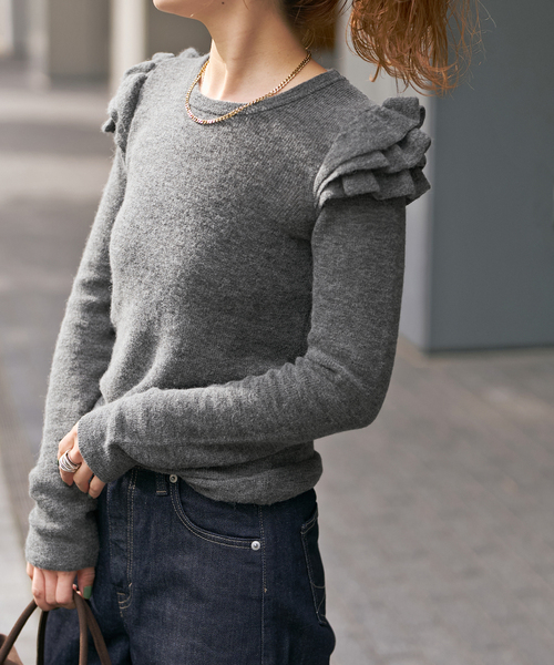 Spick & Span(スピックアンドスパン)の「《WEB限定 / 追加2》アルパカ混フリルニット(ニット/セーター・レディース・グレー/ブラック・FREE)」の13枚目の写真