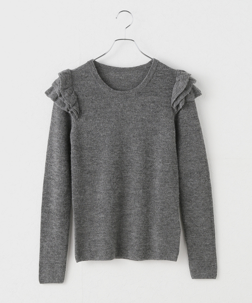 Spick & Span(スピックアンドスパン)の「《WEB限定 / 追加2》アルパカ混フリルニット(ニット/セーター・レディース・グレー/ブラック・FREE)」の20枚目の写真