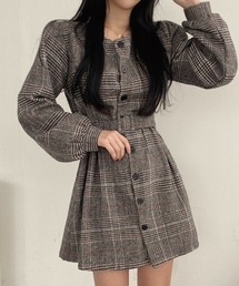 チェック柄シングルブレストワンピース