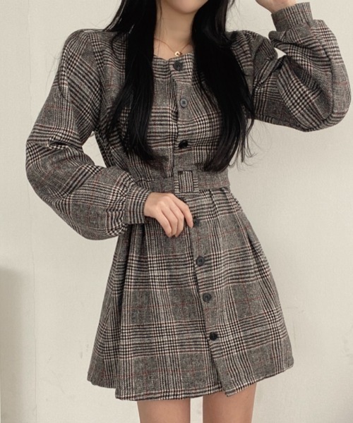 FAVORITO(ファヴォリート)の「チェック柄シングルブレストワンピース(ワンピース・レディース・モカ/ブラック・F)」の2枚目の写真
