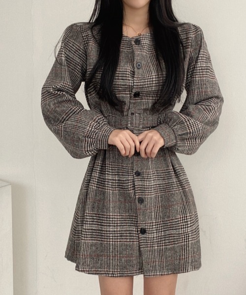 FAVORITO(ファヴォリート)の「チェック柄シングルブレストワンピース(ワンピース・レディース・モカ/ブラック・F)」の8枚目の写真