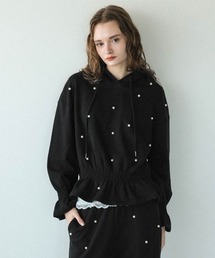 DONOBAN | 【散りばめたパールが華やかに映える】パール スウェット パンツ フーディー レディース トップス パーカー 春服 秋服 冬服 セットアップ フレア ペプラム スポーティ ワンマイルウェア ゆったり カジュアル Donoban ドノバン(パーカー)