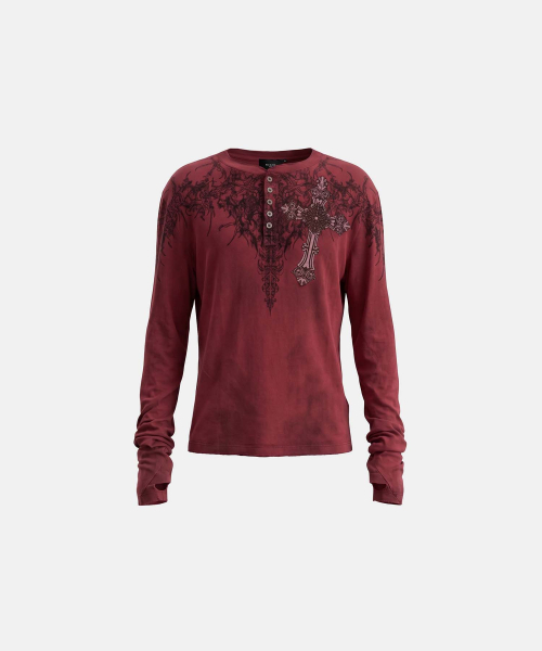 BADBLOOD(バッドブラッド)の「T.M.V. RELIC CROSS ワークショップ ヘンリー ロングスリーブ - ボルドー(Tシャツ/カットソー・レディース・その他・SMALL/MEDIUM/LARGE)」の3枚目の写真