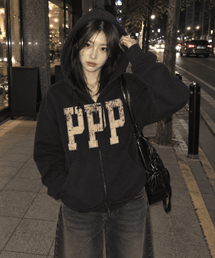PPP CLUB プリント2WAYジップアップパーカー ブラック