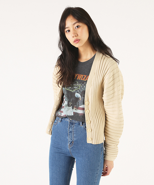 MOUSSY（マウジー）の「WIDE RIB CARDIGAN（カーディガン/ボレロ・レディース・トップグレー/オフホワイト/ベージュ・FREE）」の3枚目の写真