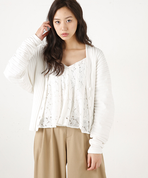 MOUSSY（マウジー）の「WIDE RIB CARDIGAN（カーディガン/ボレロ・レディース・トップグレー/オフホワイト/ベージュ・FREE）」の2枚目の写真