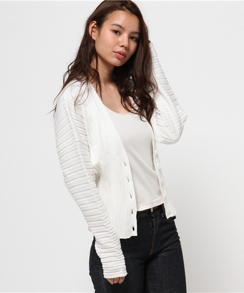 MOUSSY（マウジー）の「WIDE RIB CARDIGAN（カーディガン/ボレロ・レディース・トップグレー/オフホワイト/ベージュ・FREE）」の11枚目の写真