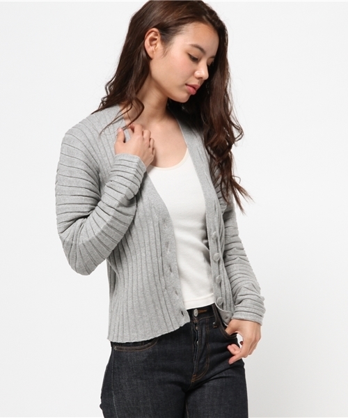 MOUSSY（マウジー）の「WIDE RIB CARDIGAN（カーディガン/ボレロ・レディース・トップグレー/オフホワイト/ベージュ・FREE）」の12枚目の写真