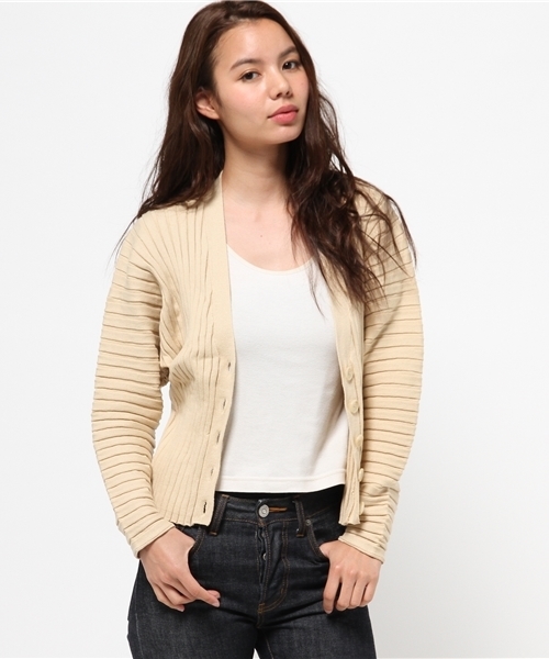 MOUSSY（マウジー）の「WIDE RIB CARDIGAN（カーディガン/ボレロ・レディース・トップグレー/オフホワイト/ベージュ・FREE）」の13枚目の写真