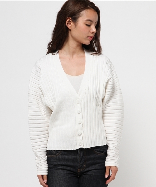 MOUSSY（マウジー）の「WIDE RIB CARDIGAN（カーディガン/ボレロ・レディース・トップグレー/オフホワイト/ベージュ・FREE）」の4枚目の写真
