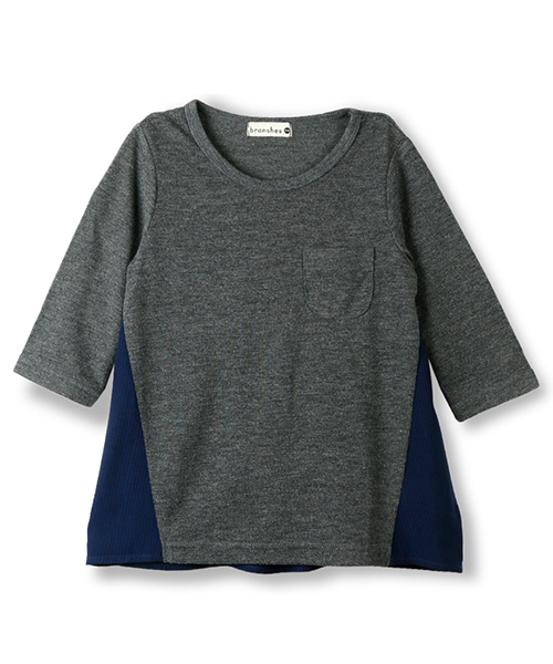 BRANSHES(ブランシェス)の「ストライプ切替7分袖Tシャツ(Tシャツ/カットソー・キッズ・オフホワイト/チャコールグレー・130cm/120cm/140cm/150cm/100cm/90cm/80cm/110cm)」の2枚目の写真