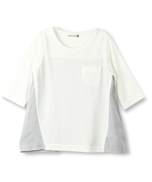 BRANSHES(ブランシェス)の「ストライプ切替7分袖Tシャツ(Tシャツ/カットソー・キッズ・オフホワイト/チャコールグレー・130cm/120cm/140cm/150cm/100cm/90cm/80cm/110cm)」の11枚目の写真