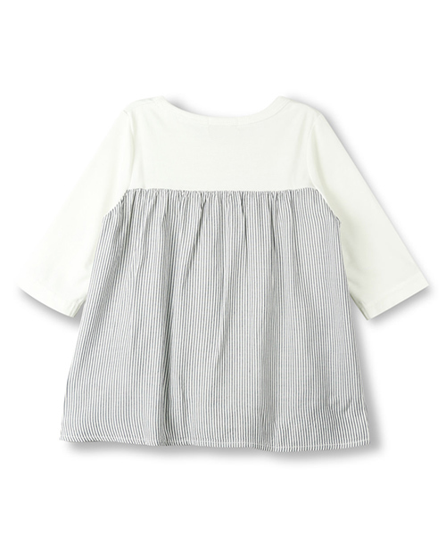 BRANSHES(ブランシェス)の「ストライプ切替7分袖Tシャツ(Tシャツ/カットソー・キッズ・オフホワイト/チャコールグレー・130cm/120cm/140cm/150cm/100cm/90cm/80cm/110cm)」の12枚目の写真