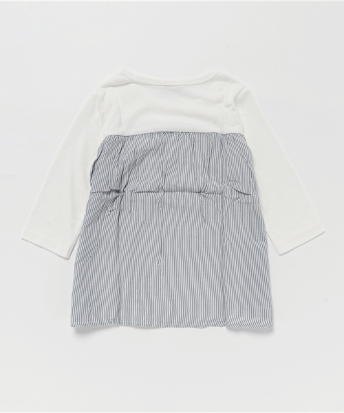 BRANSHES(ブランシェス)の「ストライプ切替7分袖Tシャツ(Tシャツ/カットソー・キッズ・オフホワイト/チャコールグレー・130cm/120cm/140cm/150cm/100cm/90cm/80cm/110cm)」の3枚目の写真
