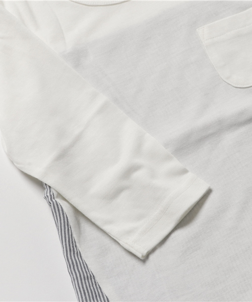 BRANSHES(ブランシェス)の「ストライプ切替7分袖Tシャツ(Tシャツ/カットソー・キッズ・オフホワイト/チャコールグレー・130cm/120cm/140cm/150cm/100cm/90cm/80cm/110cm)」の5枚目の写真