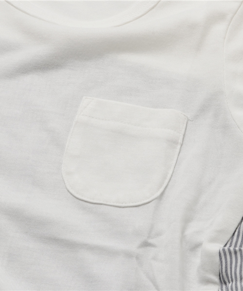 BRANSHES(ブランシェス)の「ストライプ切替7分袖Tシャツ(Tシャツ/カットソー・キッズ・オフホワイト/チャコールグレー・130cm/120cm/140cm/150cm/100cm/90cm/80cm/110cm)」の6枚目の写真