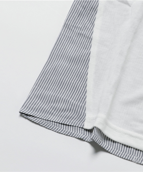 BRANSHES(ブランシェス)の「ストライプ切替7分袖Tシャツ(Tシャツ/カットソー・キッズ・オフホワイト/チャコールグレー・130cm/120cm/140cm/150cm/100cm/90cm/80cm/110cm)」の7枚目の写真