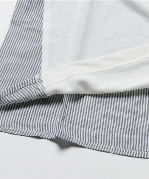 BRANSHES(ブランシェス)の「ストライプ切替7分袖Tシャツ(Tシャツ/カットソー・キッズ・オフホワイト/チャコールグレー・130cm/120cm/140cm/150cm/100cm/90cm/80cm/110cm)」の8枚目の写真