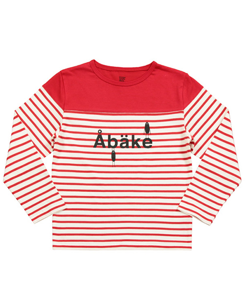 Design Tshirts Store graniph（デザイン　ティーシャツ　ストア　グラニフ）の「ヨークスウィッチドボーダーキッズロングスリーブTシャツ/アバケスクッガシャドー（Tシャツ/カットソー・キッズ・レッド・110/130/100/120/90）」の2枚目の写真