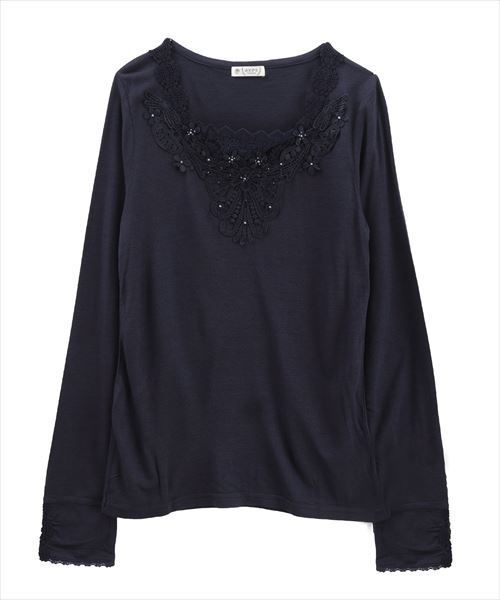 axes femme（アクシーズファム）の「モチーフレースインナープルオーバー（Tシャツ/カットソー・レディース・ピンク/ブラック/キナリ/ネイビー・MEDIUM）」の3枚目の写真