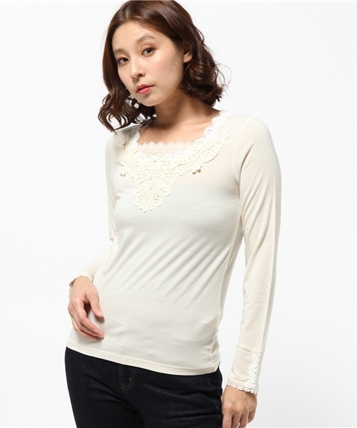 axes femme（アクシーズファム）の「モチーフレースインナープルオーバー（Tシャツ/カットソー・レディース・ピンク/ブラック/キナリ/ネイビー・MEDIUM）」の12枚目の写真