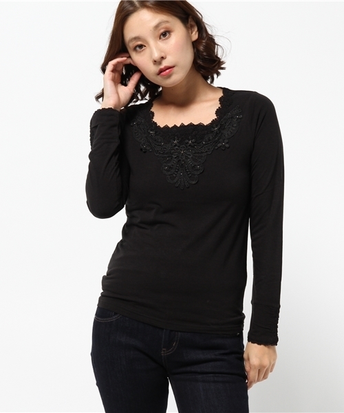 axes femme（アクシーズファム）の「モチーフレースインナープルオーバー（Tシャツ/カットソー・レディース・ピンク/ブラック/キナリ/ネイビー・MEDIUM）」の13枚目の写真