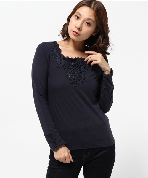 axes femme（アクシーズファム）の「モチーフレースインナープルオーバー（Tシャツ/カットソー・レディース・ピンク/ブラック/キナリ/ネイビー・MEDIUM）」の14枚目の写真