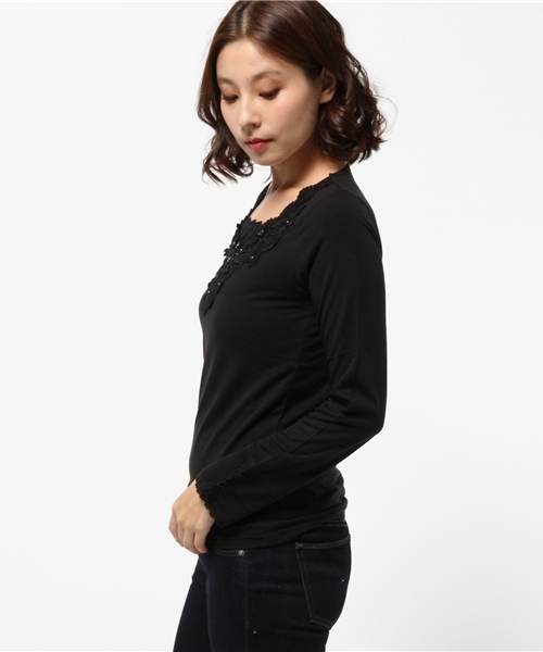 axes femme（アクシーズファム）の「モチーフレースインナープルオーバー（Tシャツ/カットソー・レディース・ピンク/ブラック/キナリ/ネイビー・MEDIUM）」の6枚目の写真