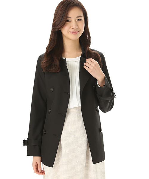 Honeys（ハニーズ）の「ハーフ丈トレンチコート（トレンチコート・レディース・ライトベージュ/グレー/ブラック/サックスブルー/ネイビー/ベージュ/ピンク・M/LL/L）」の2枚目の写真