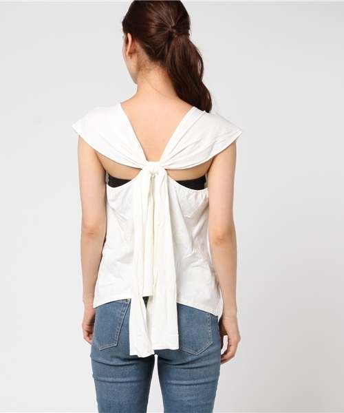 SLY（スライ）の「BACK TIE CUT TOPS（Tシャツ/カットソー・レディース・トップグレー/ホワイト/ブラック・FREE）」の6枚目の写真
