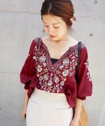 エンブロイダリーブラウス 7分袖◆