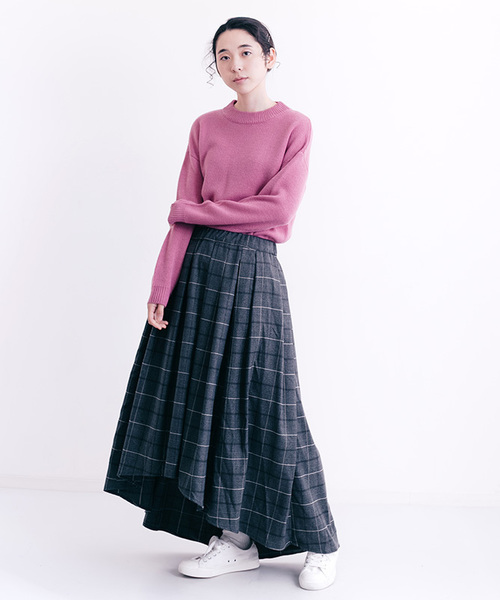 MERLOT（メルロー）の「チェック柄テールカットスカート0066（スカート・レディース・チャコールグレー/ブラウン・FREE）」の3枚目の写真