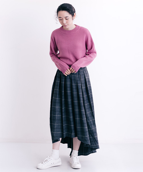 MERLOT（メルロー）の「チェック柄テールカットスカート0066（スカート・レディース・チャコールグレー/ブラウン・FREE）」の5枚目の写真