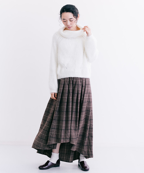 MERLOT（メルロー）の「チェック柄テールカットスカート0066（スカート・レディース・チャコールグレー/ブラウン・FREE）」の8枚目の写真