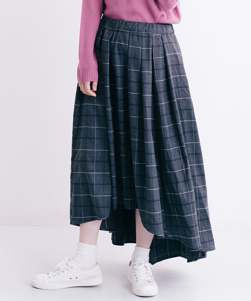 MERLOT（メルロー）の「チェック柄テールカットスカート0066（スカート・レディース・チャコールグレー/ブラウン・FREE）」の15枚目の写真