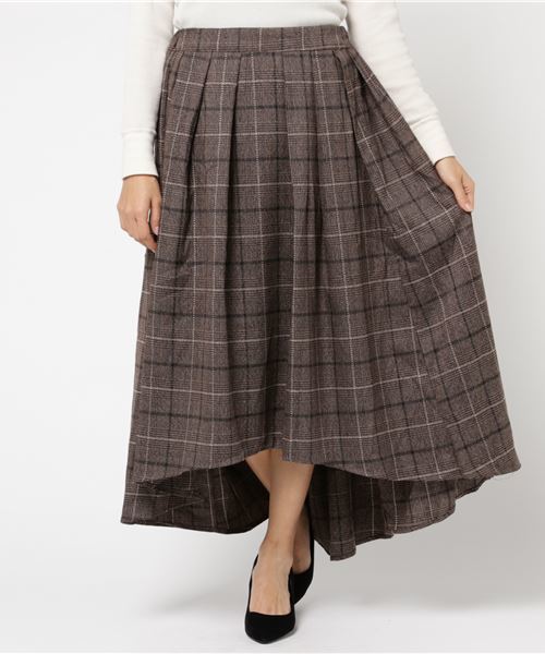MERLOT（メルロー）の「チェック柄テールカットスカート0066（スカート・レディース・チャコールグレー/ブラウン・FREE）」の4枚目の写真