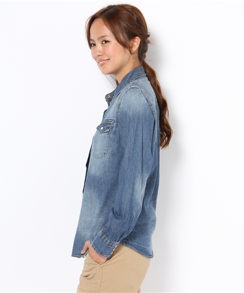WEGO（ウィゴー）の「ウエスタンデニムLSシャツ（シャツ/ブラウス・レディース・インディゴブルー/ダークインディゴブルー・FREE）」の3枚目の写真