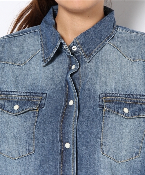 WEGO（ウィゴー）の「ウエスタンデニムLSシャツ（シャツ/ブラウス・レディース・インディゴブルー/ダークインディゴブルー・FREE）」の5枚目の写真