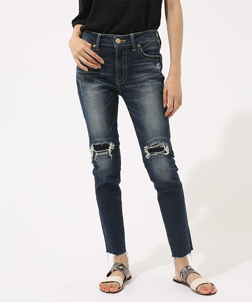 AZUL by moussy（アズールバイマウジー）の「【20190912販売禁止】リペアデニムスキニー（デニムパンツ・レディース・ダークブルー/ブルー・SMALL/X-SMALL/MEDIUM/LARGE）」の3枚目の写真