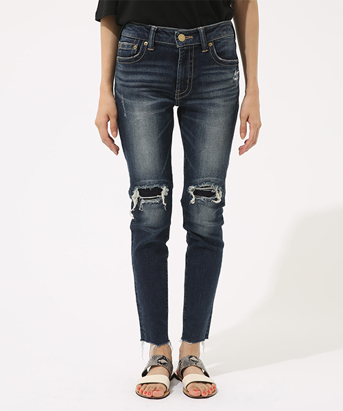 AZUL by moussy（アズールバイマウジー）の「【20190912販売禁止】リペアデニムスキニー（デニムパンツ・レディース・ダークブルー/ブルー・SMALL/X-SMALL/MEDIUM/LARGE）」の6枚目の写真