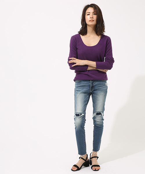 AZUL by moussy（アズールバイマウジー）の「【20190912販売禁止】リペアデニムスキニー（デニムパンツ・レディース・ダークブルー/ブルー・SMALL/X-SMALL/MEDIUM/LARGE）」の12枚目の写真